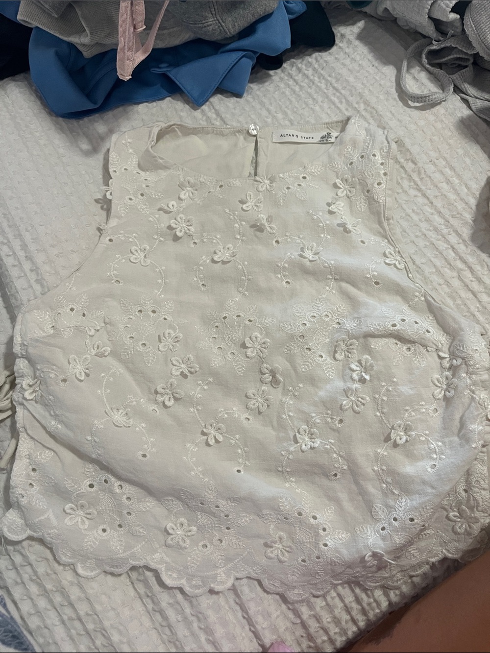 Altar'd State White Embroidered Floral Sleeveless Dress